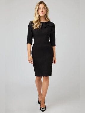 NWT Femme de Carrière Black Bow Neck Sheath Dress - Size 6